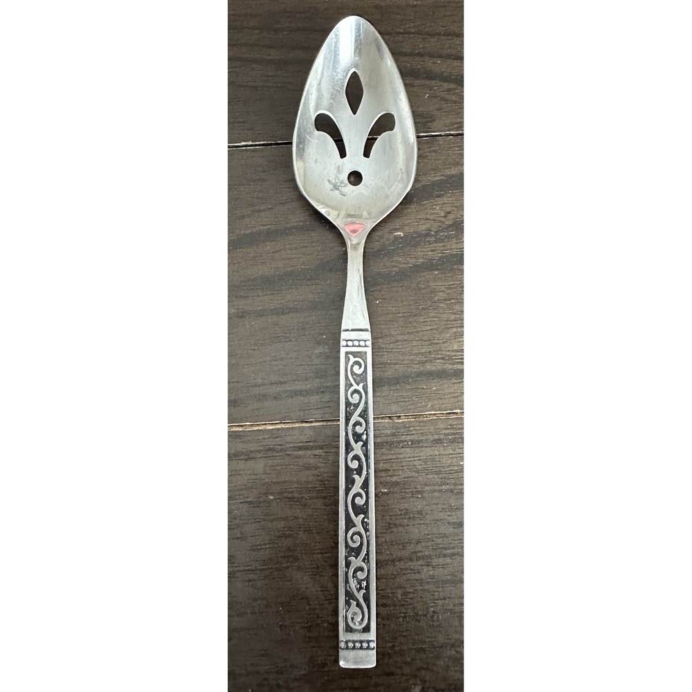 Oneida SPANISH COURT Stainless 1881 Rogers Textured Black Accent slotted spoon